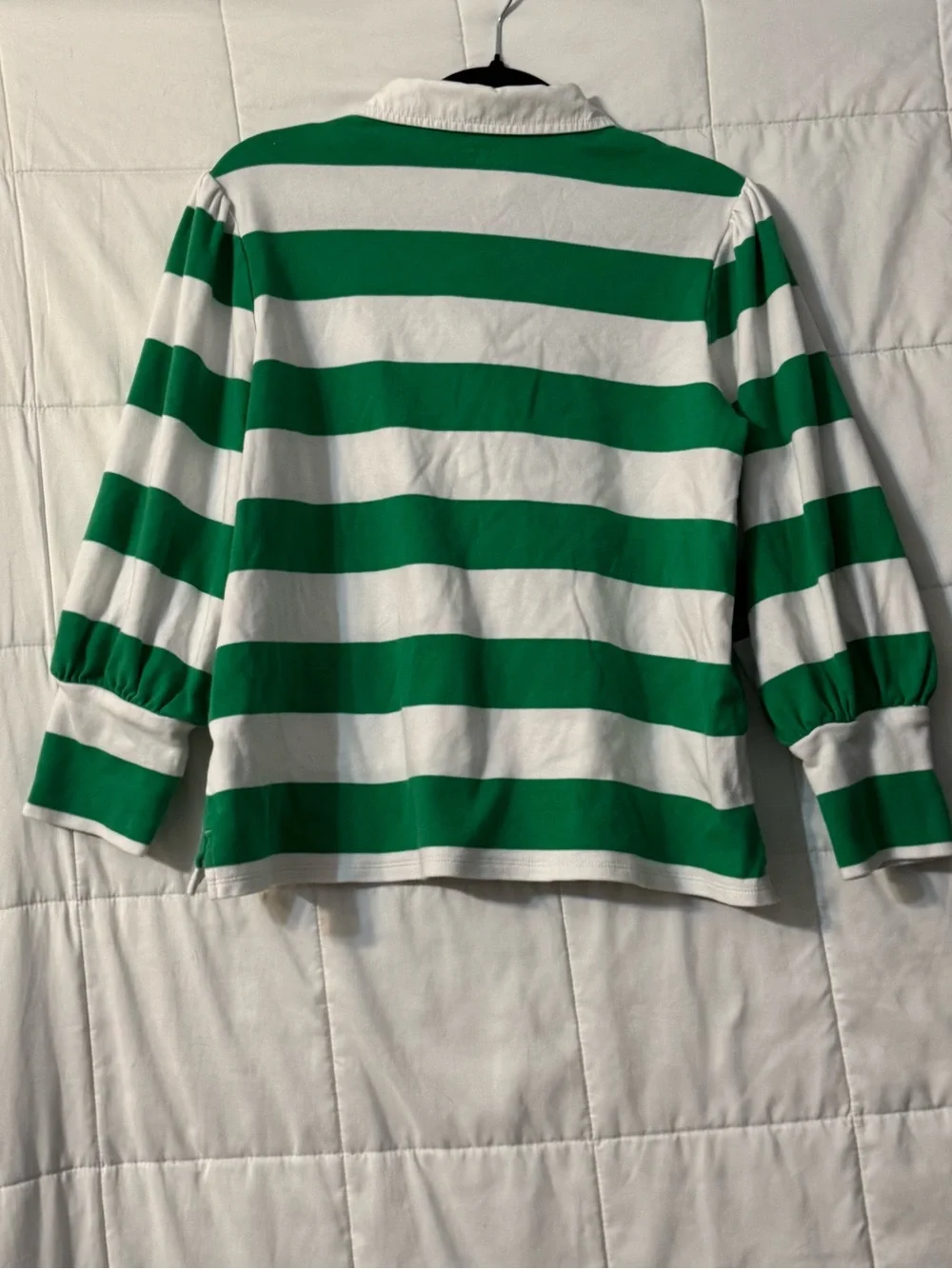 crown & ivy Green and White Striped Polo Top